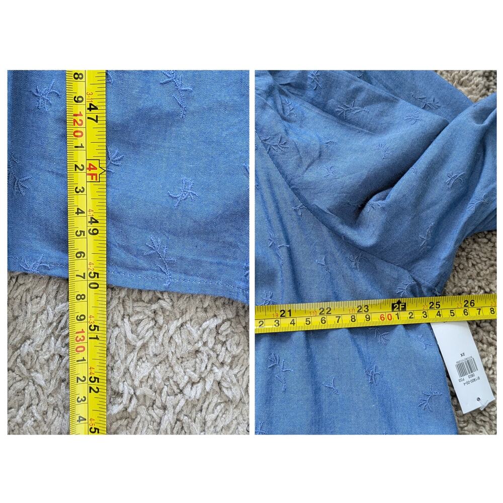 NWT Old Navy Tiered Denim Dress Women 2X Blue Cotton Embroidered Cottage Western - Picture 6 of 8